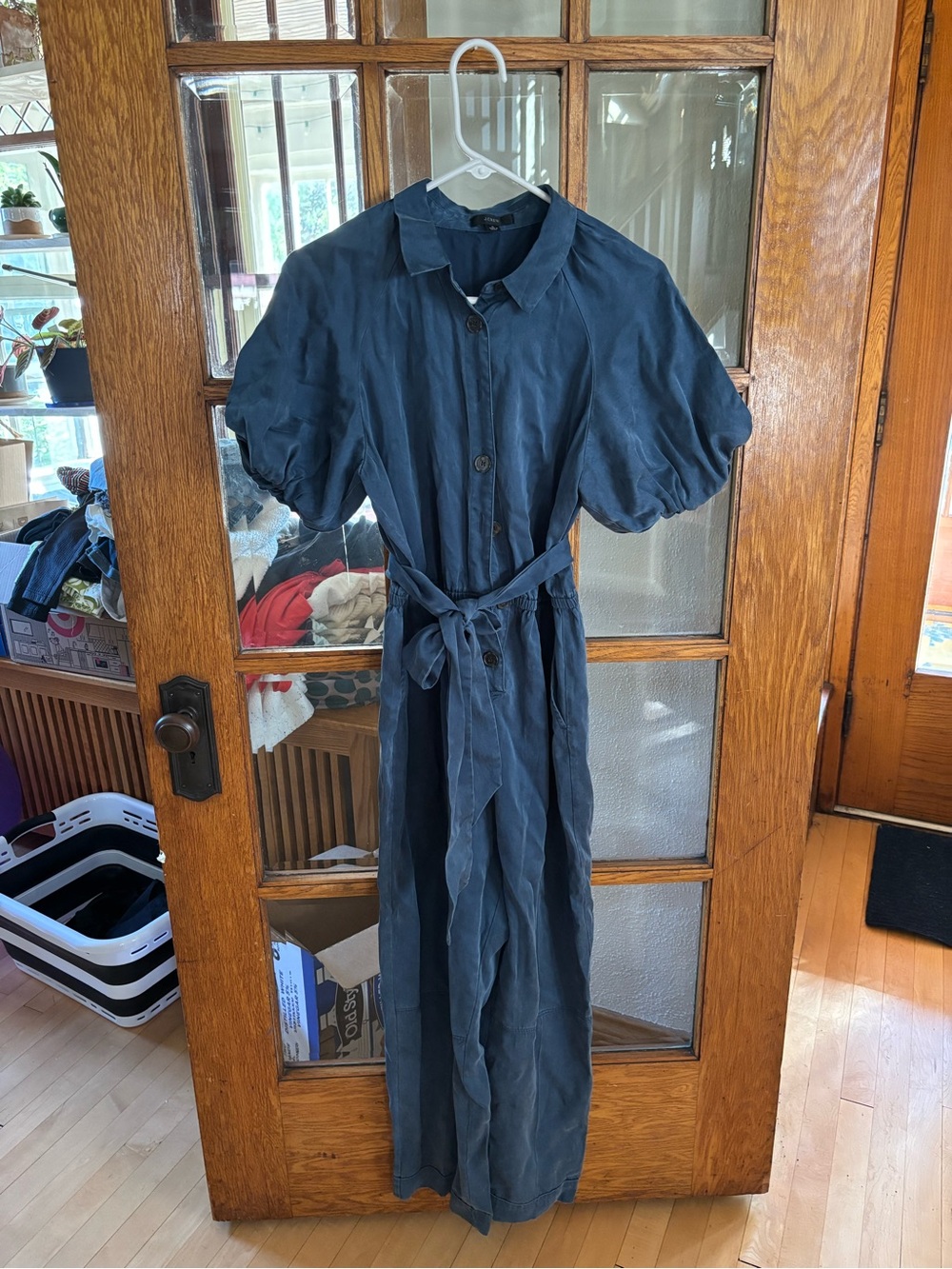 J. Crew Women's Navy Button-Front Pants Suit with Tie Waist